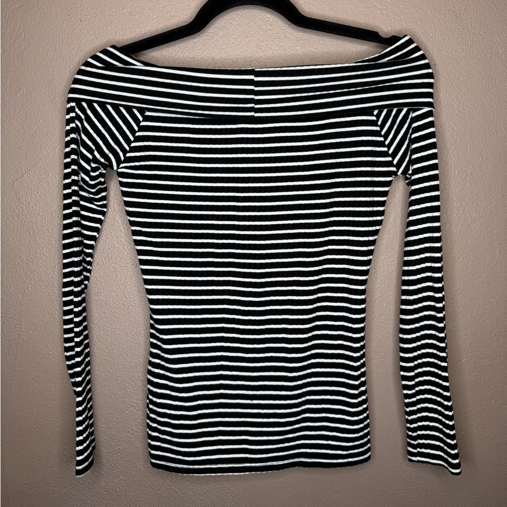 Cotton On Striped Print Ribbed Crossover Long Sleeve Top Size Small Preppy Y2K - Picture 12 of 14